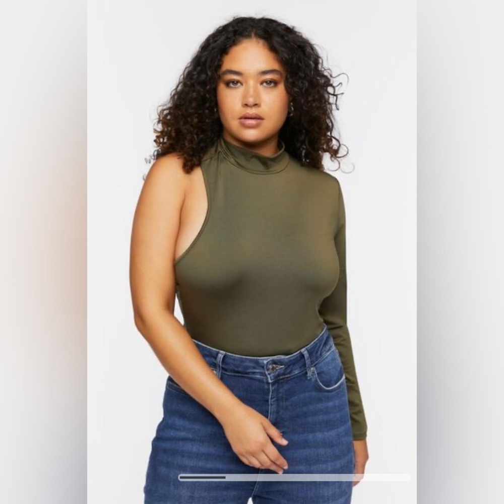 Forever 21 One Shoulder Olive Green Top